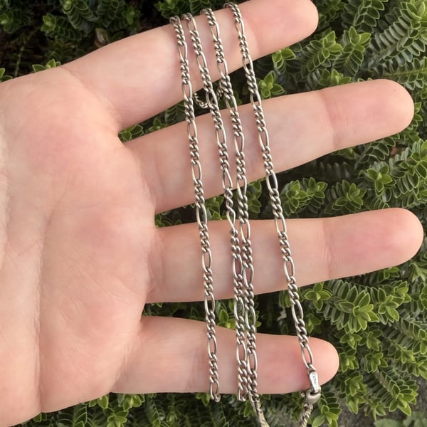 Vintage Sterling Silver Figaro Chain Necklace Long 30"