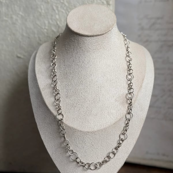 Vintage Sterling Silver Circular Link Fancy Chain Necklace Artisan 24" - 2