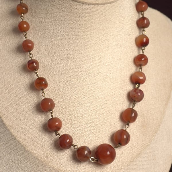 Antique Carnelian Agate Bead Necklace Graduated  - 2