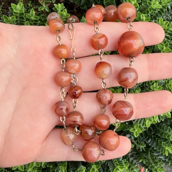 Antique Carnelian Agate Bead Necklace Graduated