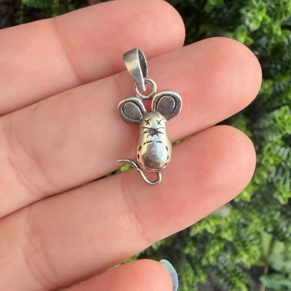 Sterling Silver Mouse Pendant Charm Cute