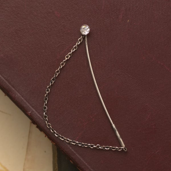 Vintage Sterling Silver Long Pin Hijab Cubic Zirconia