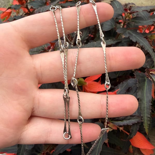 Vintage Sterling Silver Rod Link Hammered Necklace Chain Modernist 23" - 2