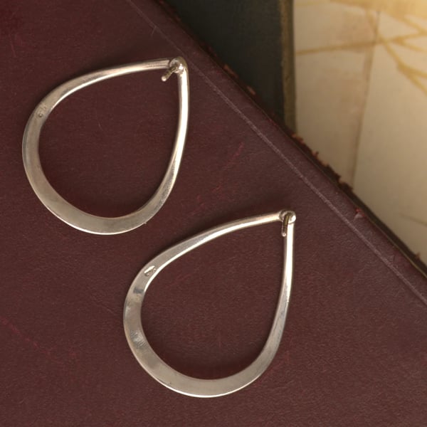 Vintage Sterling Silver Open Teardrop Large Stud Earrings - 2