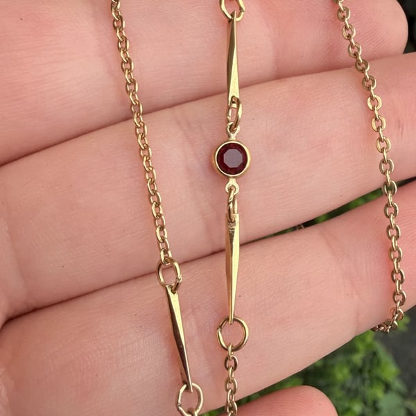 Gold Plate Red Glass Fancy Link Chain Necklae - 2