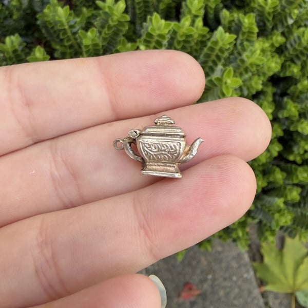 Vintage Silver Teapot Charm Pendant Opens