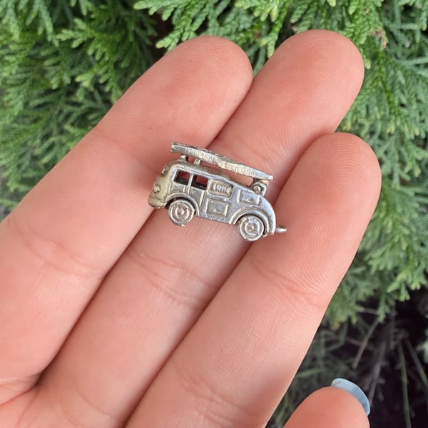 Vintage Silver Fire Engine Truck Charm Pendant