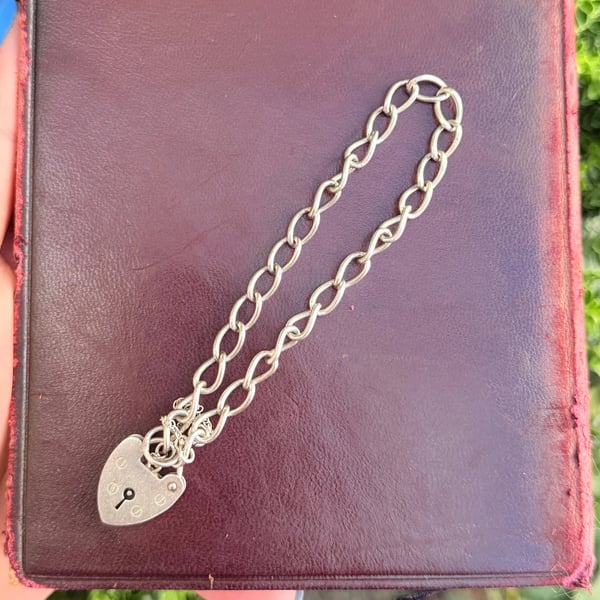 Vintage Sterling Silver Padlock Heart Bracelet Fred Manshaw 1975