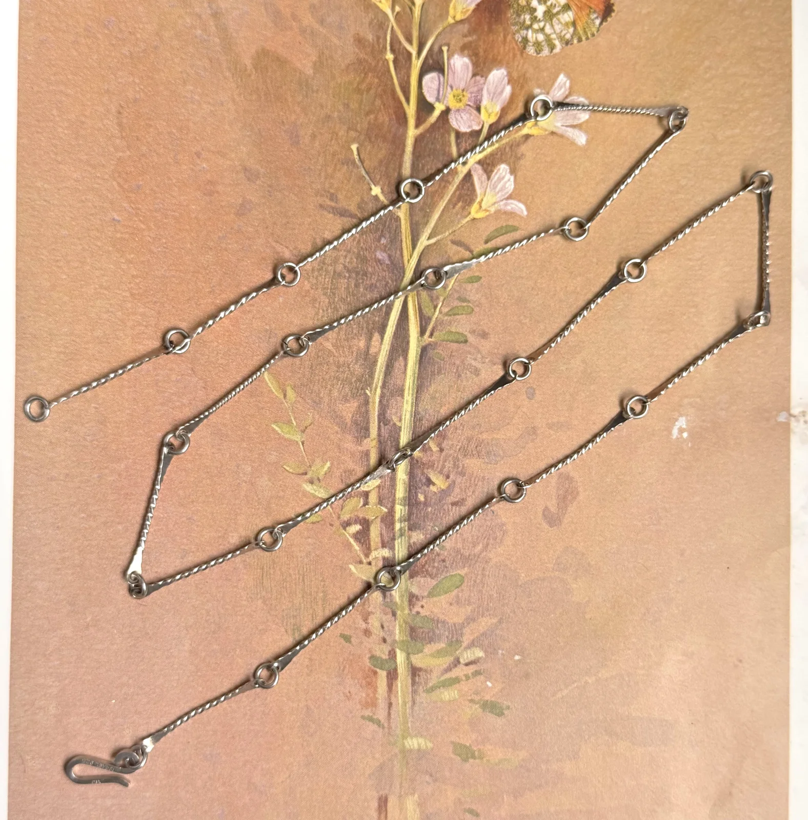 261003A-015 — 261003A-015-2.webp Vintage Sterling Silver Rod Link Hammered Necklace Chain Modernist 23"